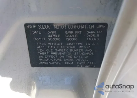 2011 Suzuki Kizashi Sport Sls from USA, damaged, VIN JS2RF9A89B6110064